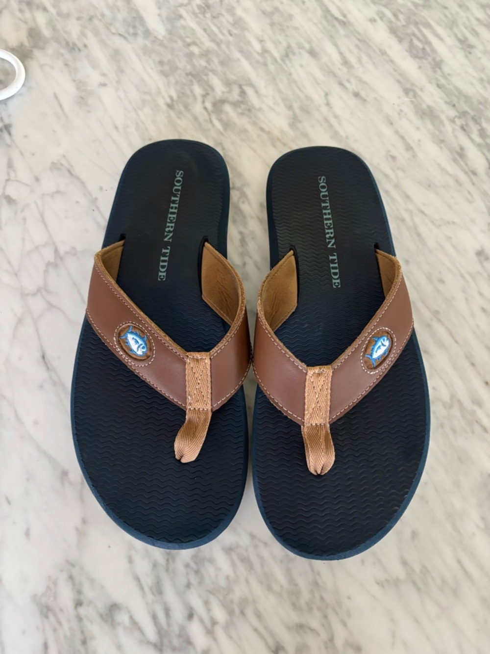 Southern Tide Brown and Navy Men's Flip Flops